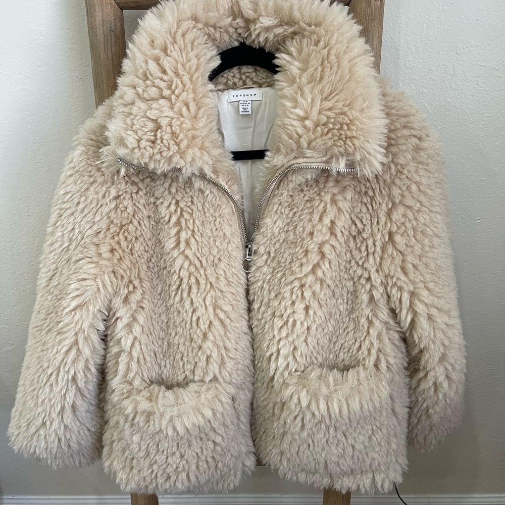 Topshop Cream Faux Fur Jacket